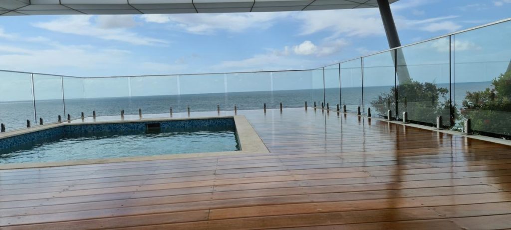 Around the pool area deck sanding and polishing